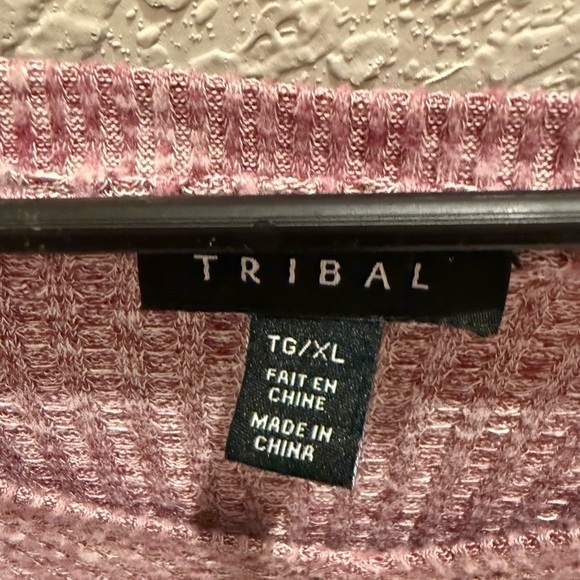 Tribal 3/4 Sleeve Combed Cotton Sweater Ribbed Purple Pink V-Neck Size XL - Picture 3 of 3